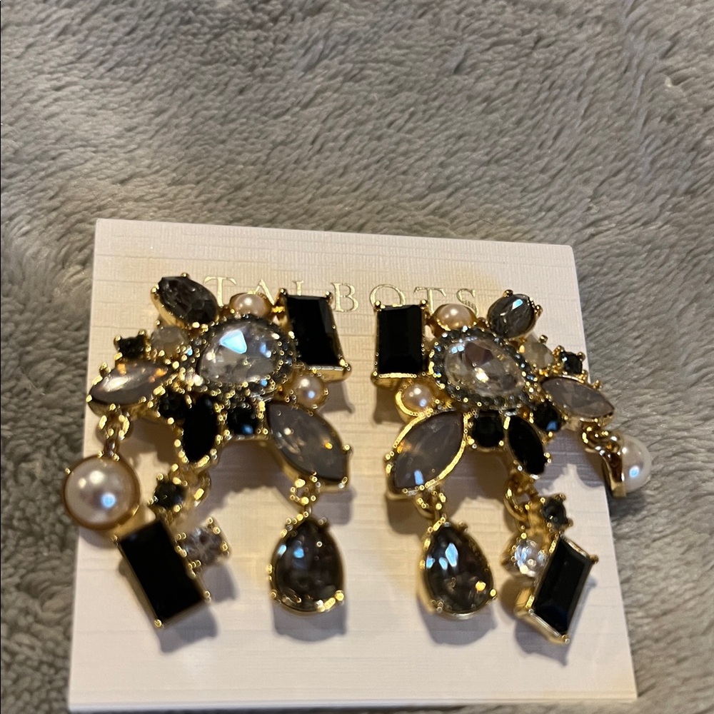 Talbots Gold and Black Gemstone Earrings